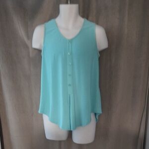 Joseph Ribkoff Size 8 Aqua V-Neck Faux Button-Front Sleeveless Camisole